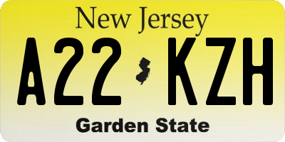 NJ license plate A22KZH