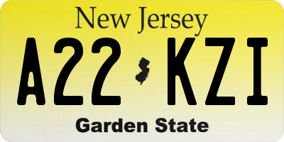 NJ license plate A22KZI