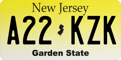 NJ license plate A22KZK