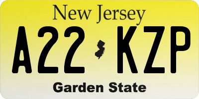 NJ license plate A22KZP