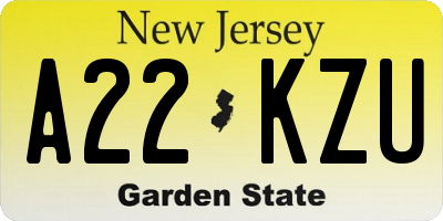 NJ license plate A22KZU