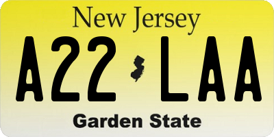 NJ license plate A22LAA