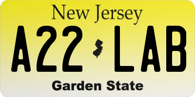 NJ license plate A22LAB