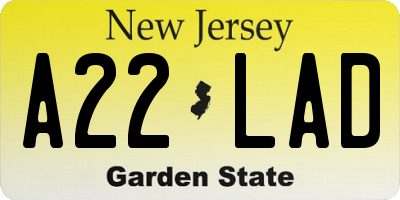 NJ license plate A22LAD