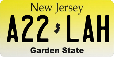 NJ license plate A22LAH