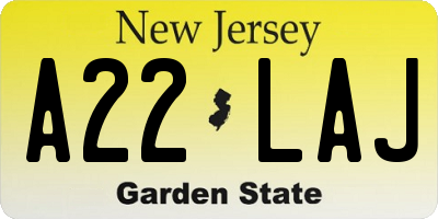 NJ license plate A22LAJ