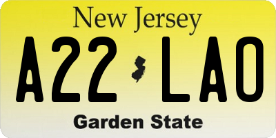 NJ license plate A22LAO