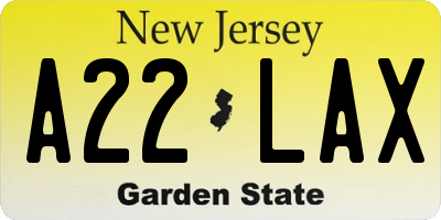 NJ license plate A22LAX