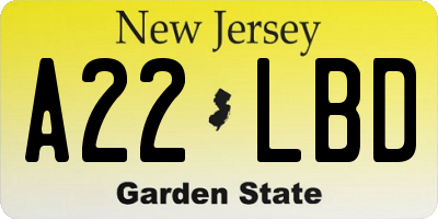 NJ license plate A22LBD