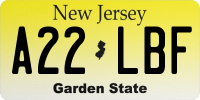 NJ license plate A22LBF