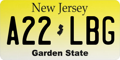 NJ license plate A22LBG