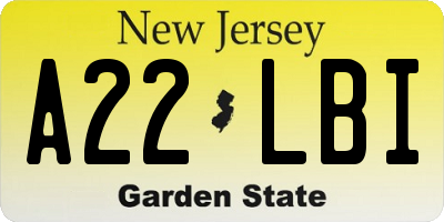 NJ license plate A22LBI