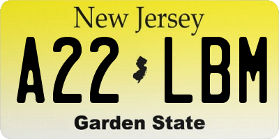 NJ license plate A22LBM