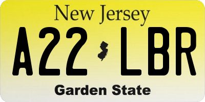 NJ license plate A22LBR