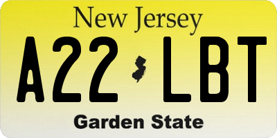 NJ license plate A22LBT