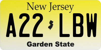 NJ license plate A22LBW