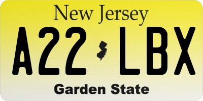 NJ license plate A22LBX