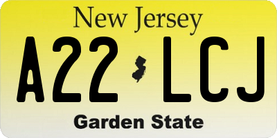 NJ license plate A22LCJ