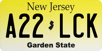 NJ license plate A22LCK