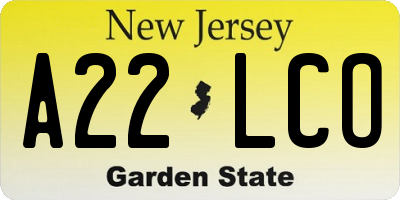 NJ license plate A22LCO