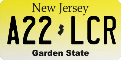 NJ license plate A22LCR