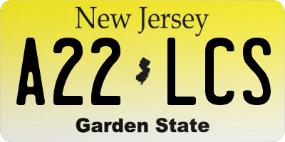 NJ license plate A22LCS