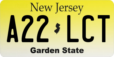 NJ license plate A22LCT