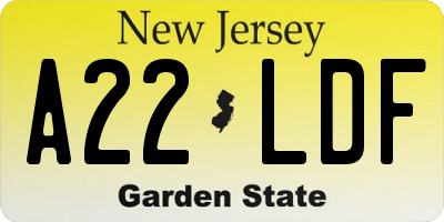 NJ license plate A22LDF