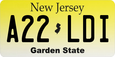 NJ license plate A22LDI