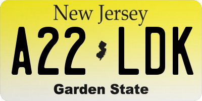 NJ license plate A22LDK