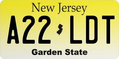 NJ license plate A22LDT