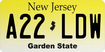 NJ license plate A22LDW
