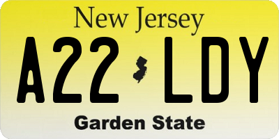 NJ license plate A22LDY