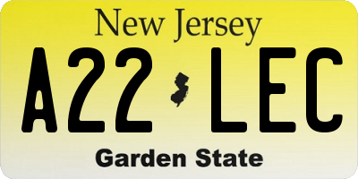 NJ license plate A22LEC