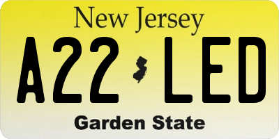 NJ license plate A22LED