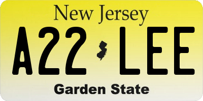 NJ license plate A22LEE
