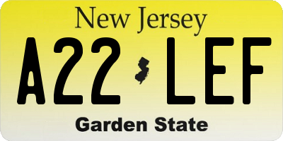 NJ license plate A22LEF
