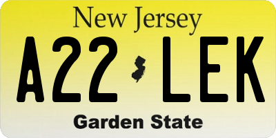 NJ license plate A22LEK