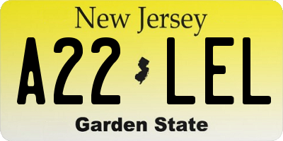 NJ license plate A22LEL