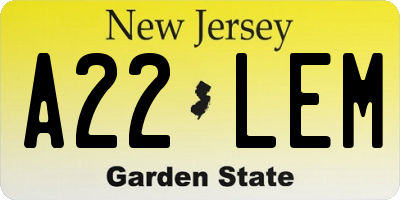 NJ license plate A22LEM
