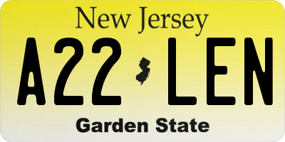 NJ license plate A22LEN