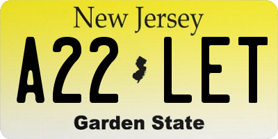 NJ license plate A22LET