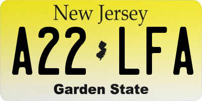 NJ license plate A22LFA