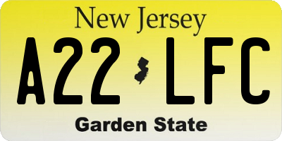 NJ license plate A22LFC