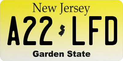 NJ license plate A22LFD