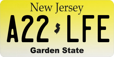 NJ license plate A22LFE