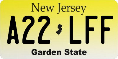 NJ license plate A22LFF