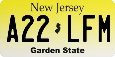 NJ license plate A22LFM