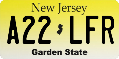 NJ license plate A22LFR