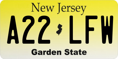 NJ license plate A22LFW